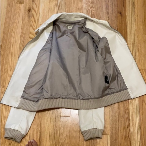 Rugby White Leather Bomber Jacket - Picture 8 of 9